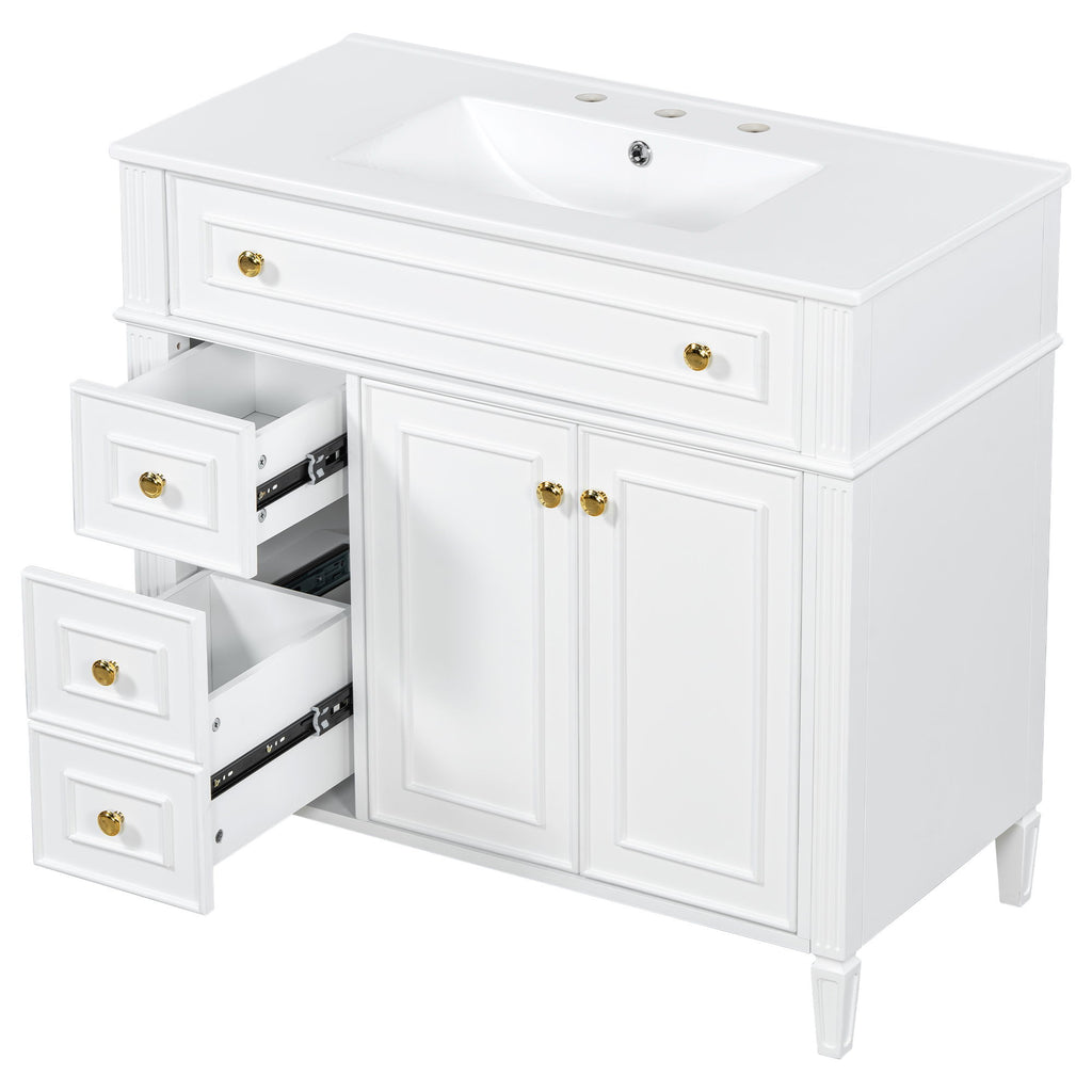 Bathroom Vanity With Sink, 3 Drawers & 2 Soft-Close Doors
