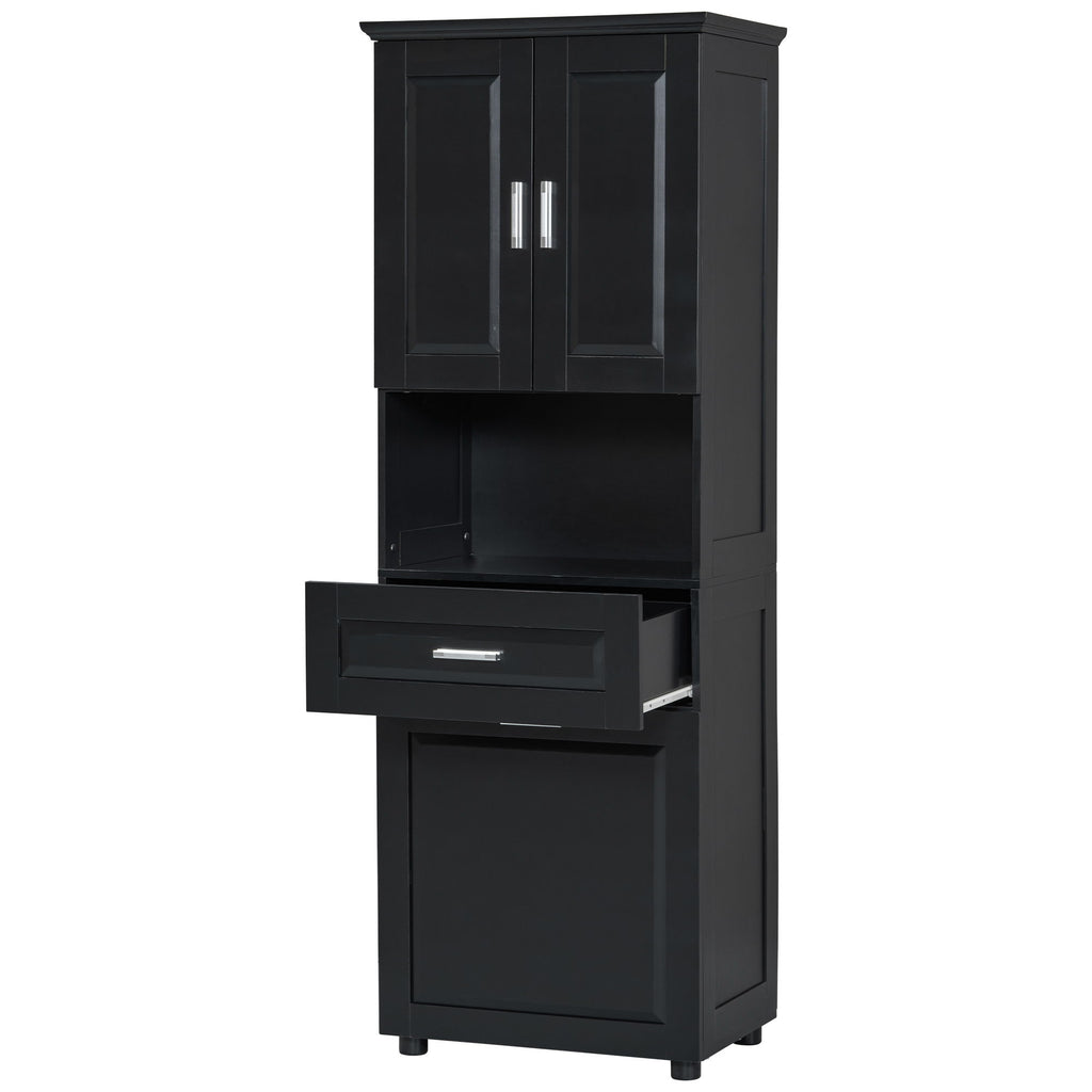 Tall Bathroom Cabinet With Tilt-Out Laundry Basket And Upper Storage