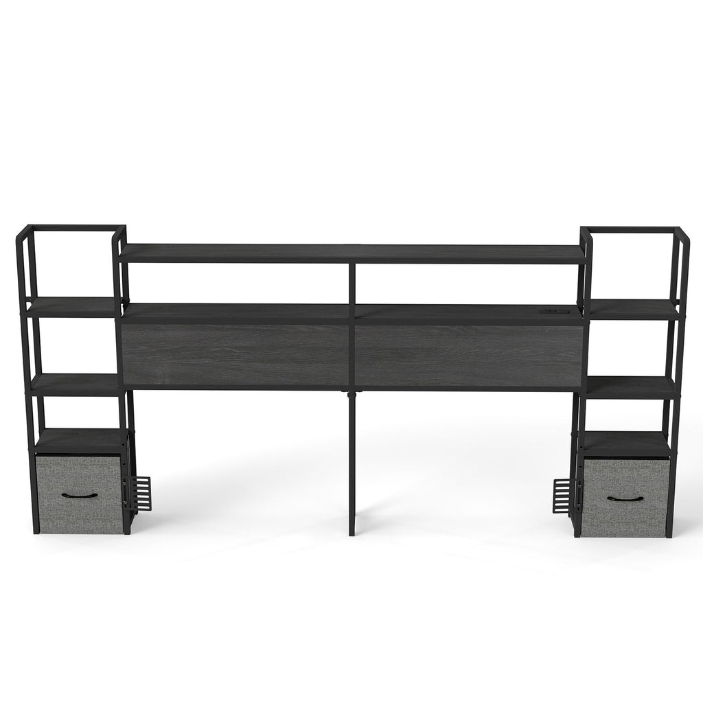 Headboard With 3 Shelves, 2 Drawers, Charging Station, RGB LED Lights
