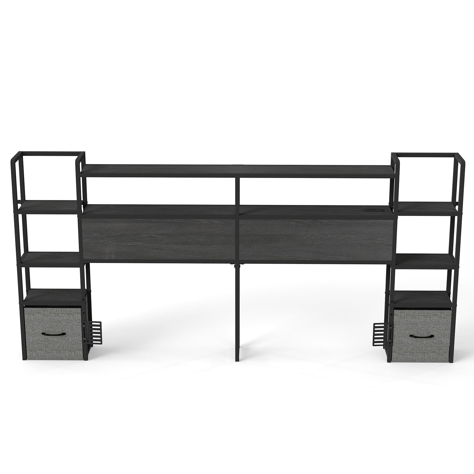 Headboard With 3 Shelves, 2 Drawers, Charging Station, RGB LED Lights
