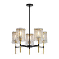 5 Light Chandelier, Textured Glass Pendant Light, (Not Including The Bulb) For Living Room - Black / Gold