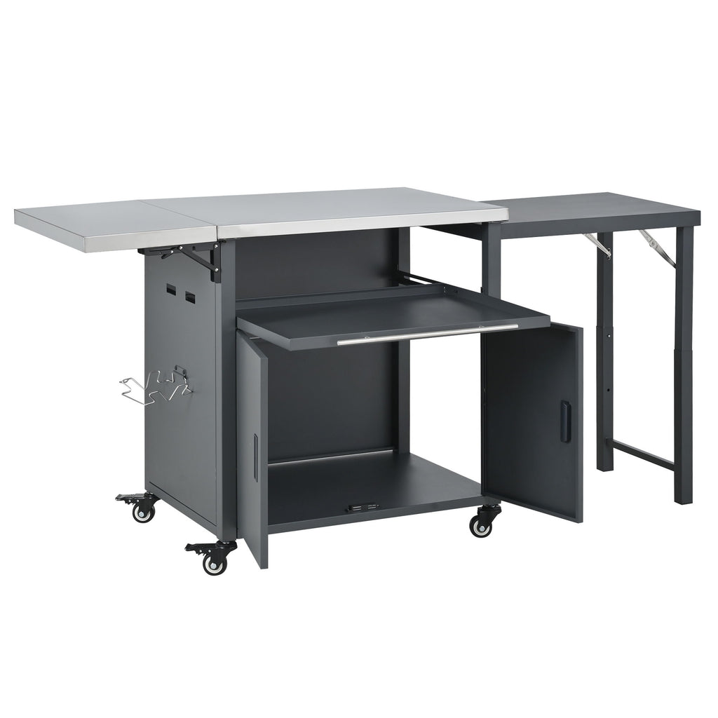 Foldable Outdoor Prep Station BBQ Cart With Trash Rack