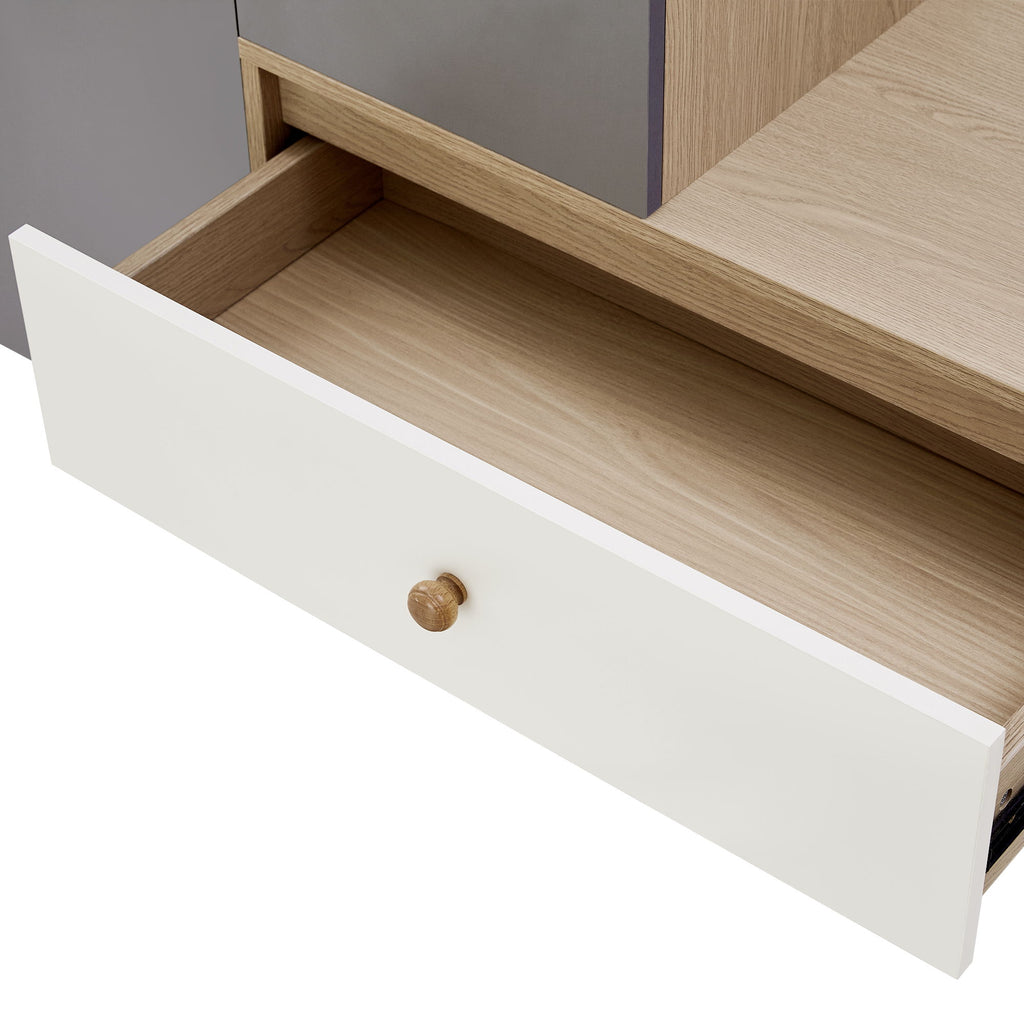 Modern Multi Functional Shoe Storage Bench & Cabinets With Adjustable Shelves - Gray / Natural Wood / White