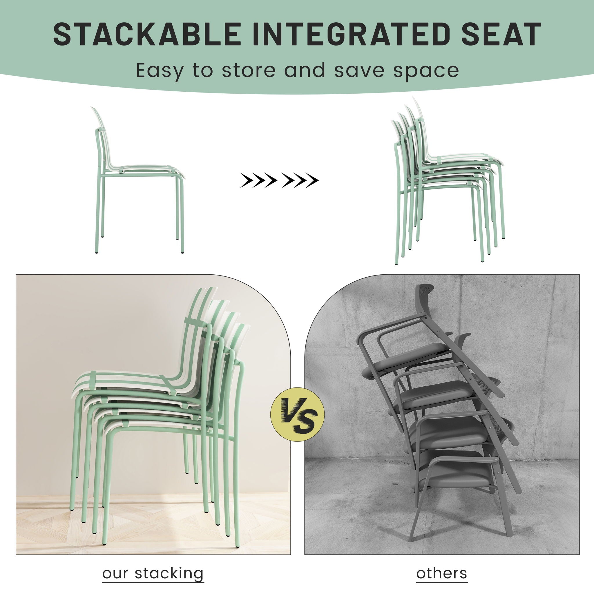 Single Chairs With Color Blocking Design (Set of 4) - Haze Green / White