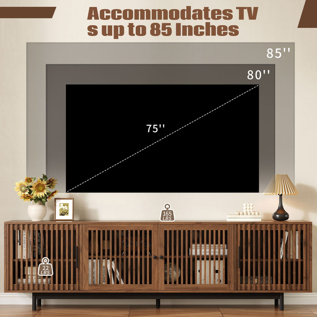 TV Stand For TVs, Entertainment Center With Closed Storage & Cable Management, Soft Closing Hinges - Walnut