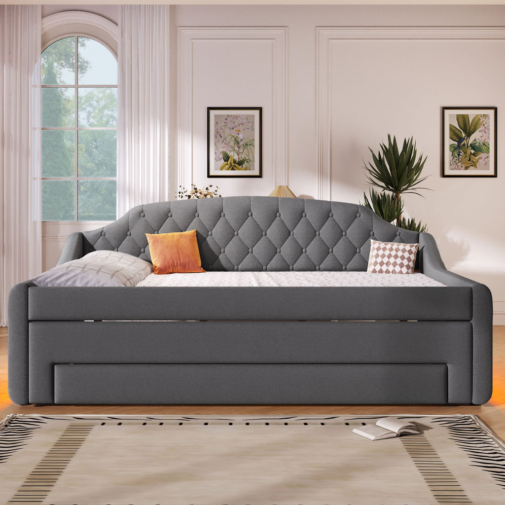 Upholstered Daybed With LED Belt, Trundle And 3 Drawers
