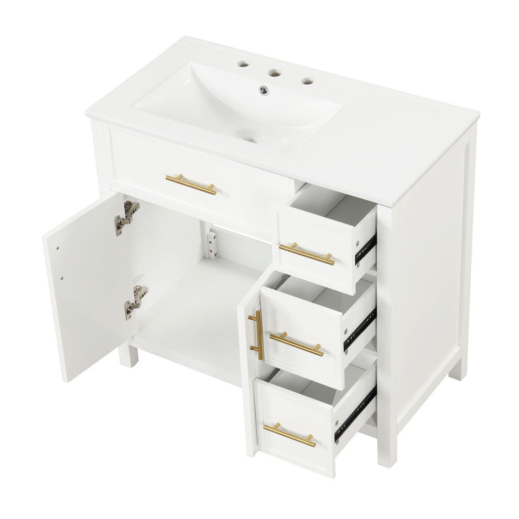 Modern Bathroom Vanity With Sink Top, 2 Doors And 3 Drawers