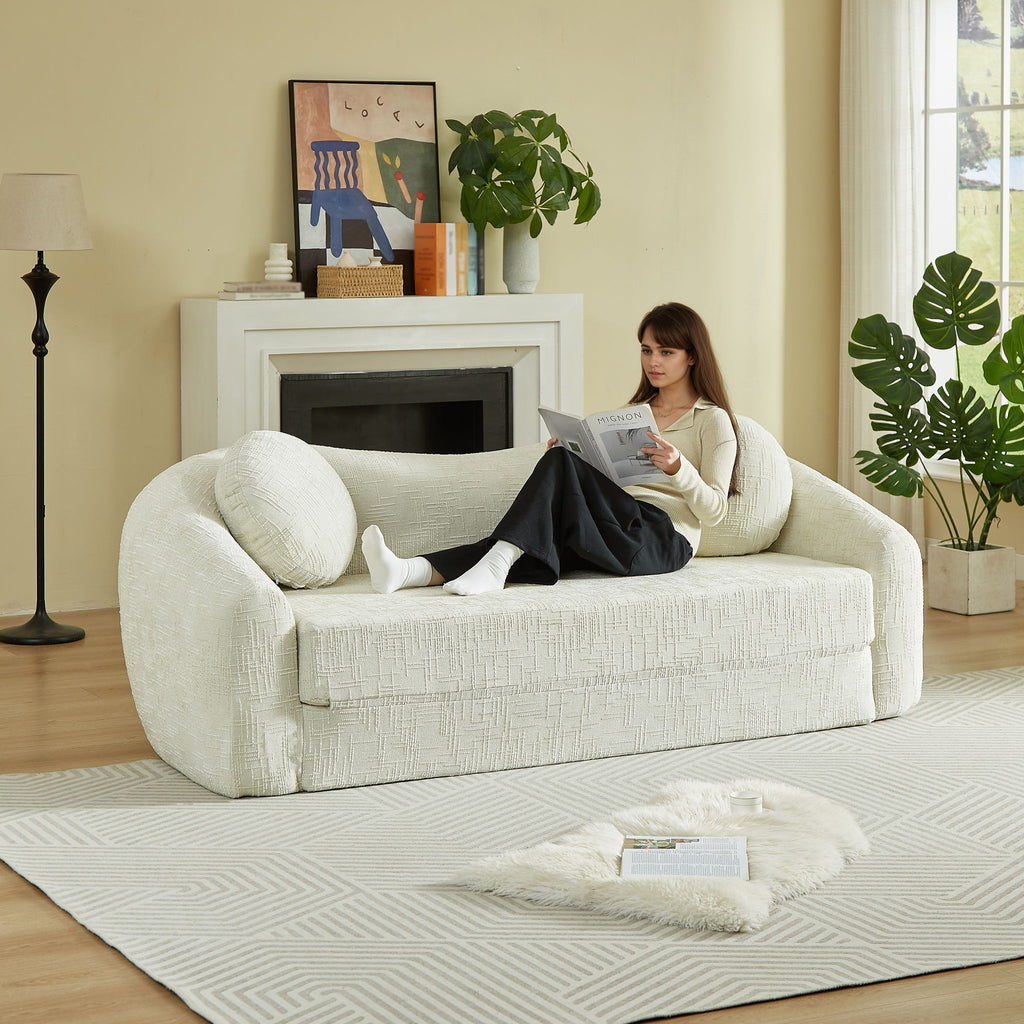 Curved Convertible Sofa, 2 In 1 Frameless Folding Sofa Bed With Pull Out Base And Deep Seat