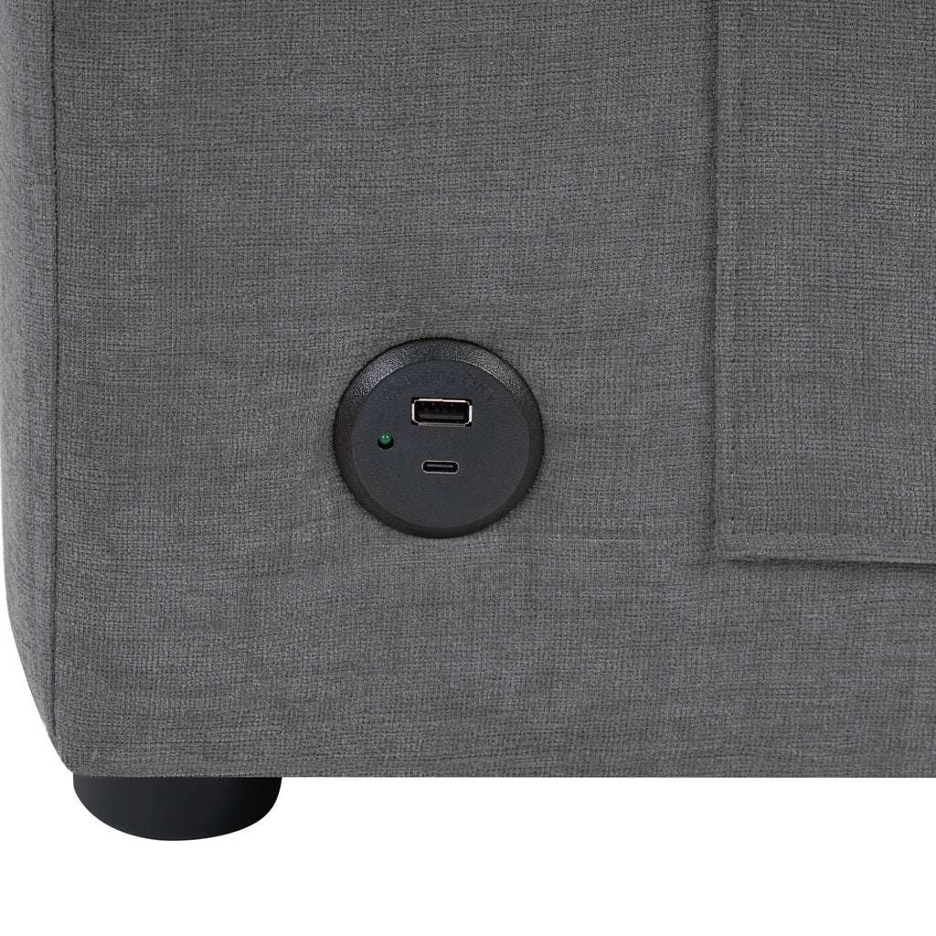 Modern L-Shaped Sectional Sofa With Curved Chaise, USB Ports, And Side Storage Pockets
