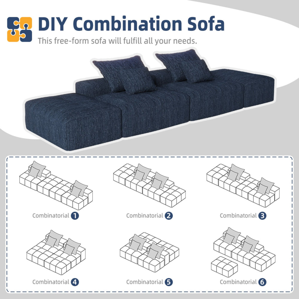 Modern Oversized Diy Combination Modular Sectional Sofa & Pillows