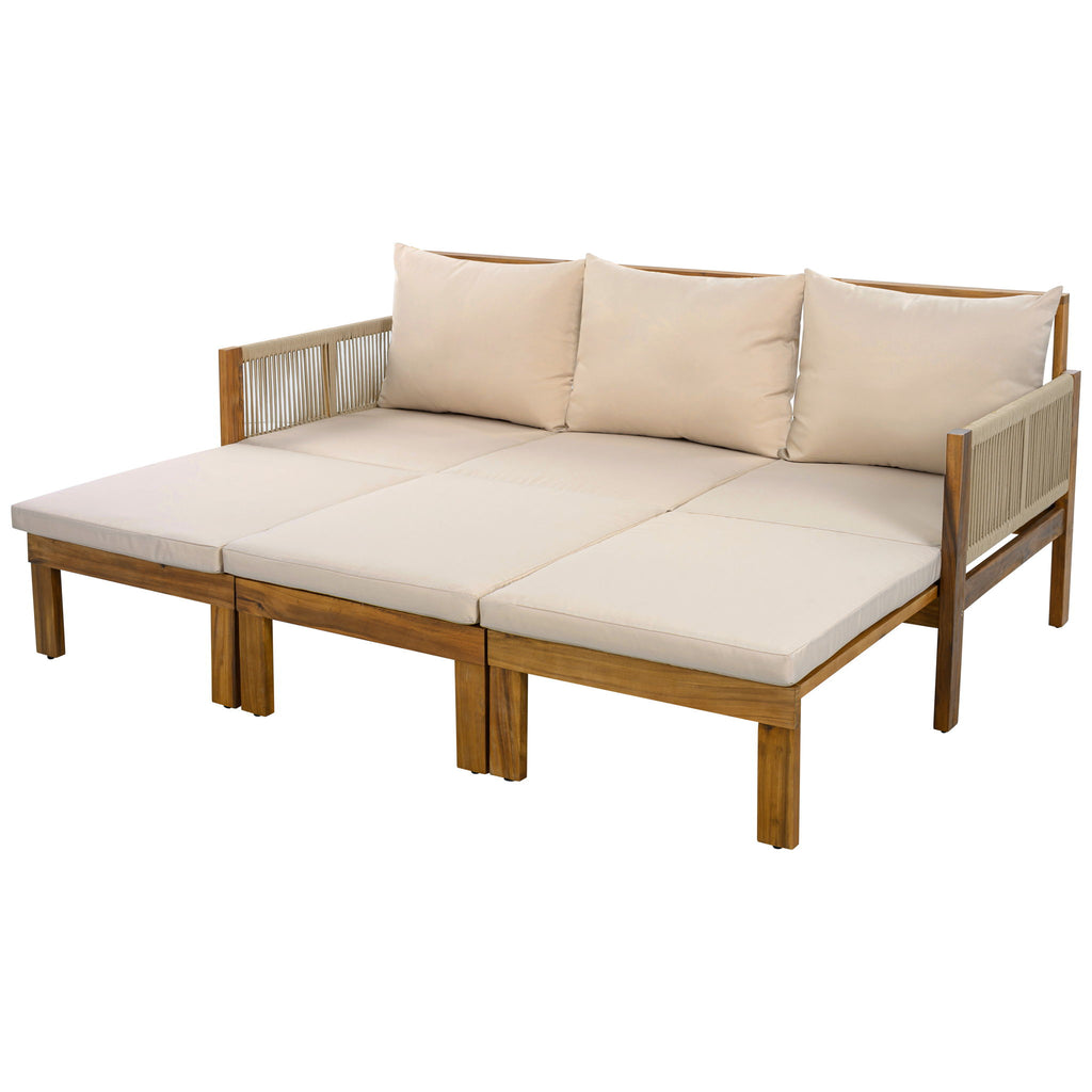 Outdoor Daybed, Patio Sofa Bed, 3 Seat Convertible Sunbed