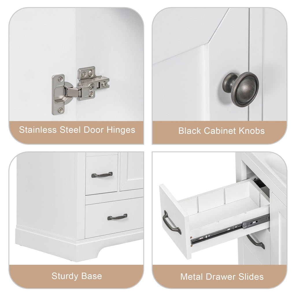 Modern Bathroom Vanity With Sink, 6 Drawers, Adjustable Shelf