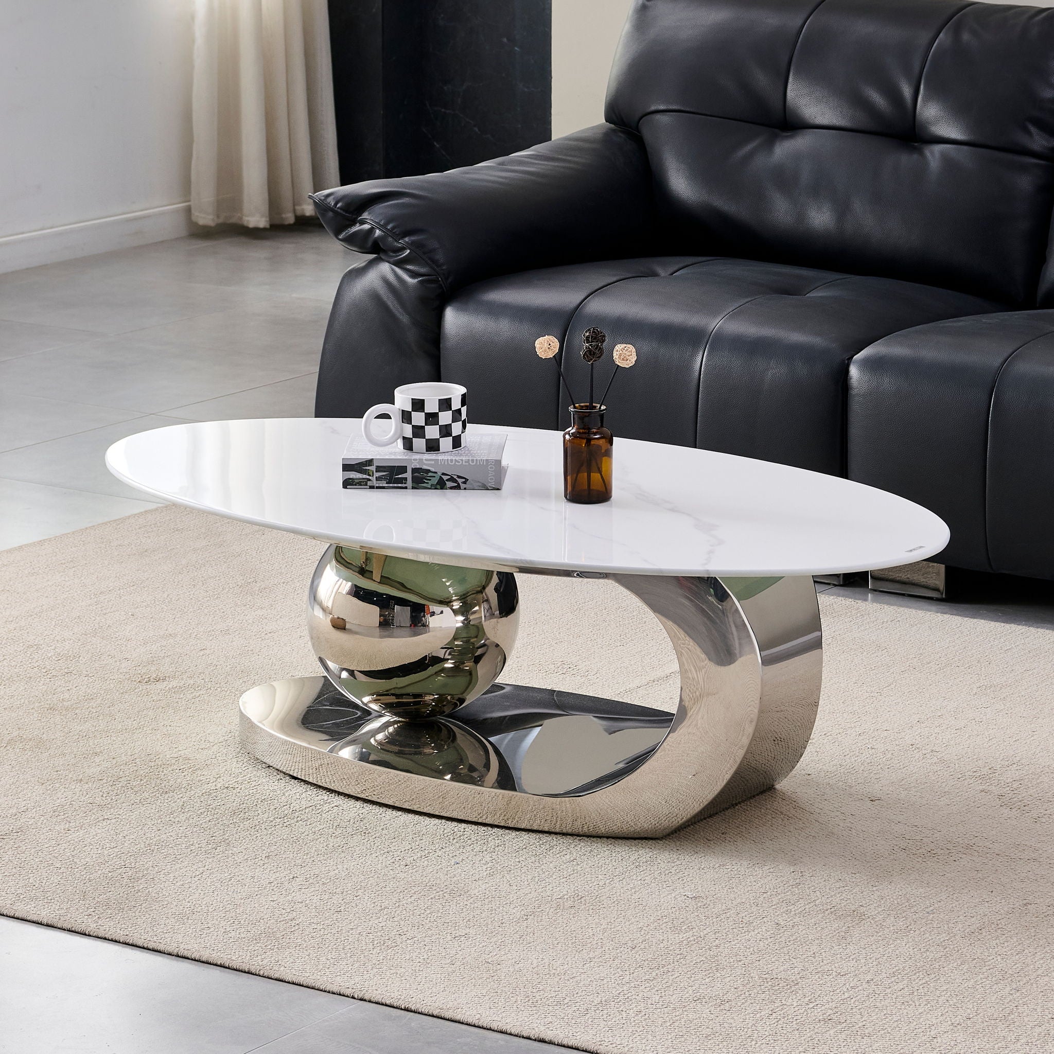 Oval Coffee Table With Geometric Precision