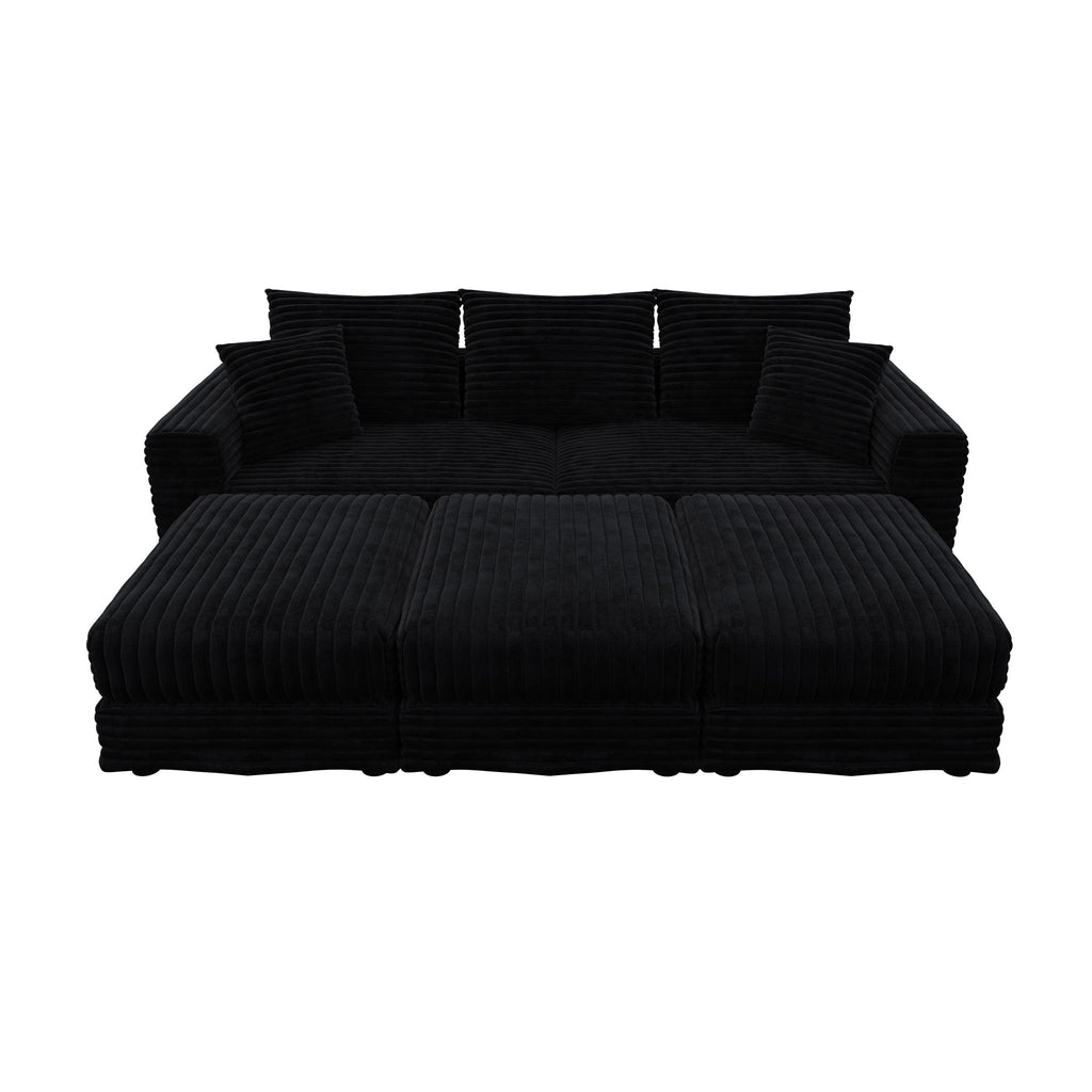 Deep Seat Convertible Sofa With Soft Pillows And Ottomans
