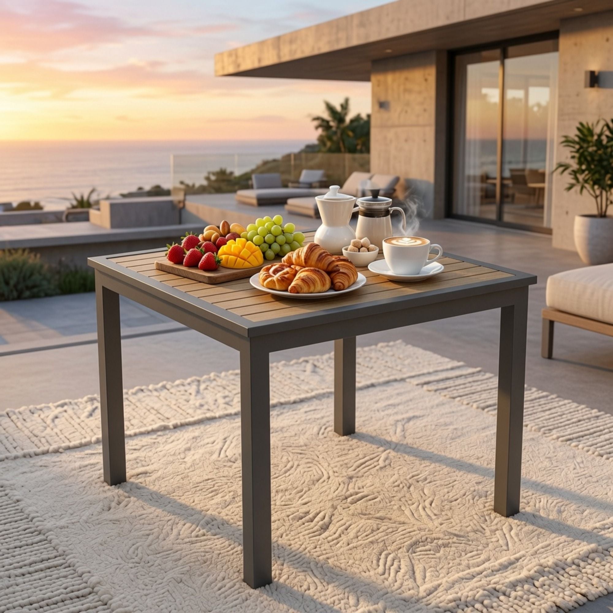 Outdoor Square Patio Slatted Dining Table - Gray
