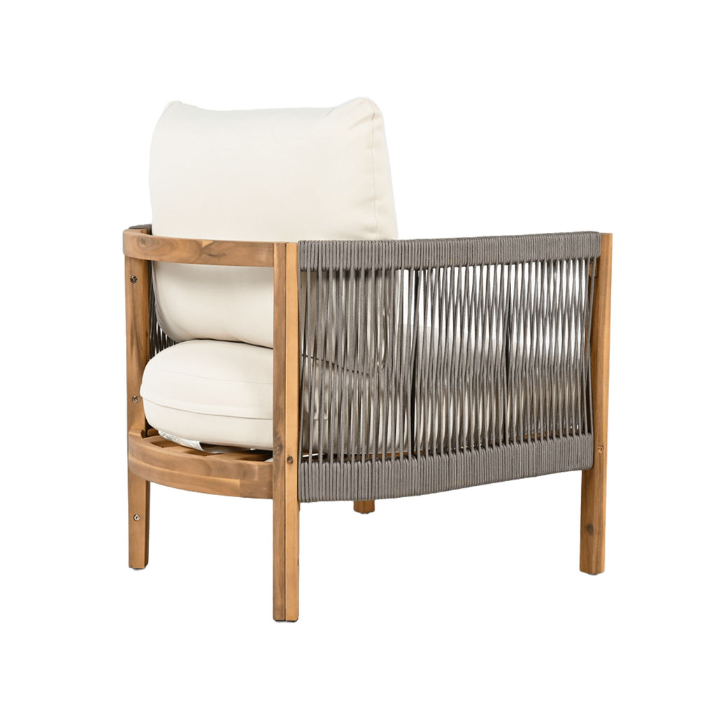 Patio Acacia Wood Club Chair, Woven Rope Outdoor Patio Arm Chair, Deep Seating For Porch - Teak / Beige