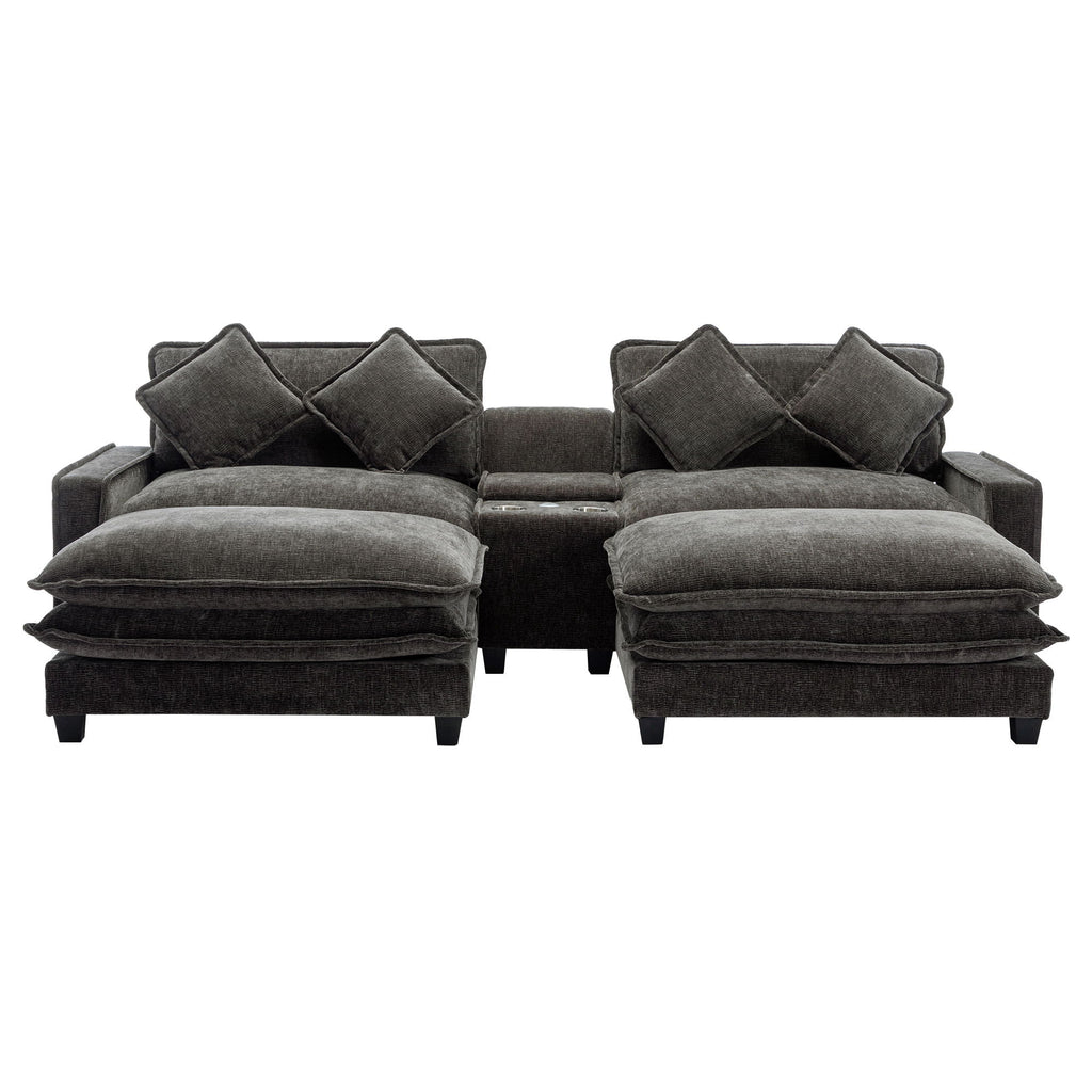 Modern Sectional Sofa With Removable Ottomans, USB Ports