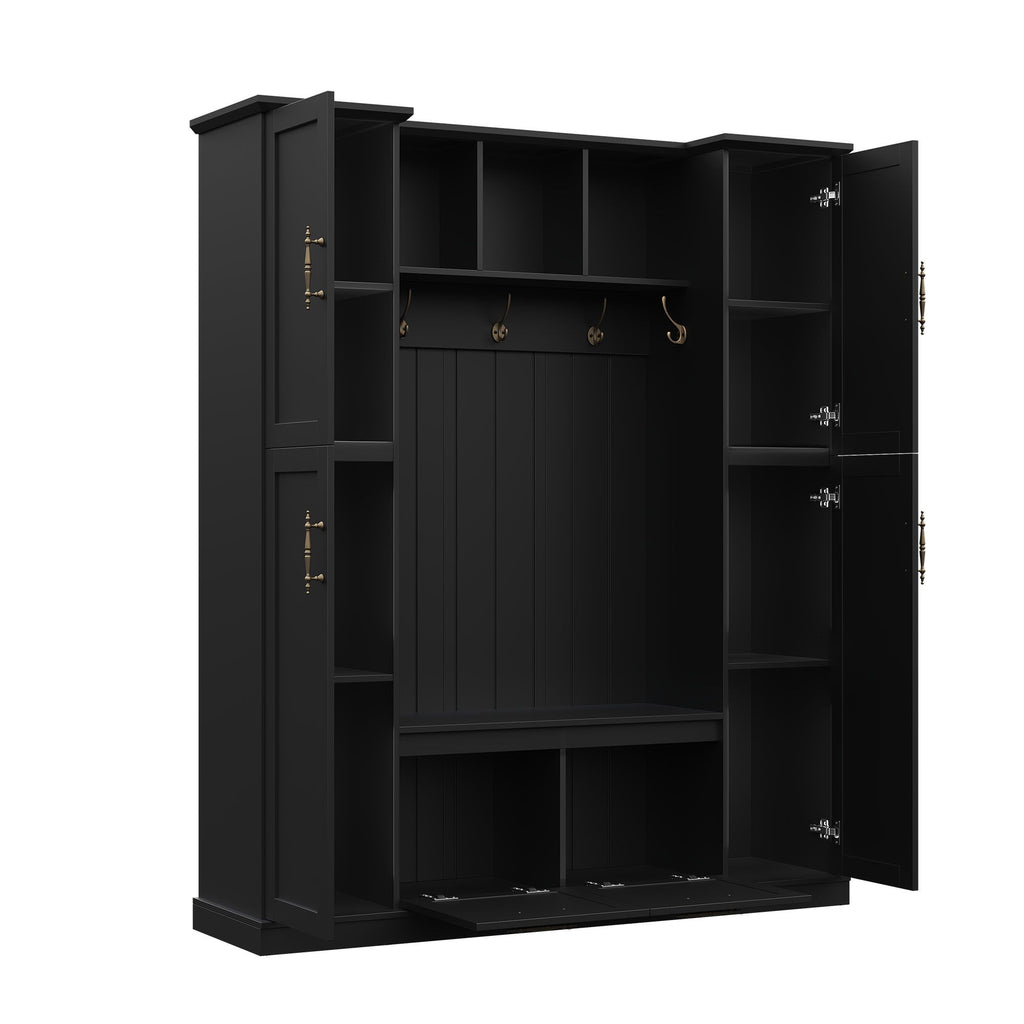 Hall Tree With 4 Side Cabinets