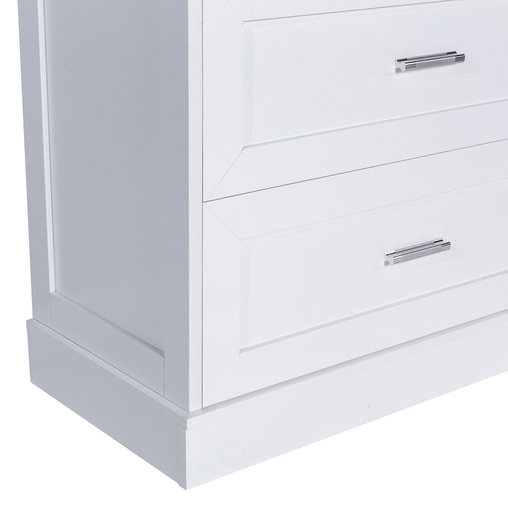 Tall Bathroom Storage Cabinet With 2 Doors And Drawers, Adjustable Shelf