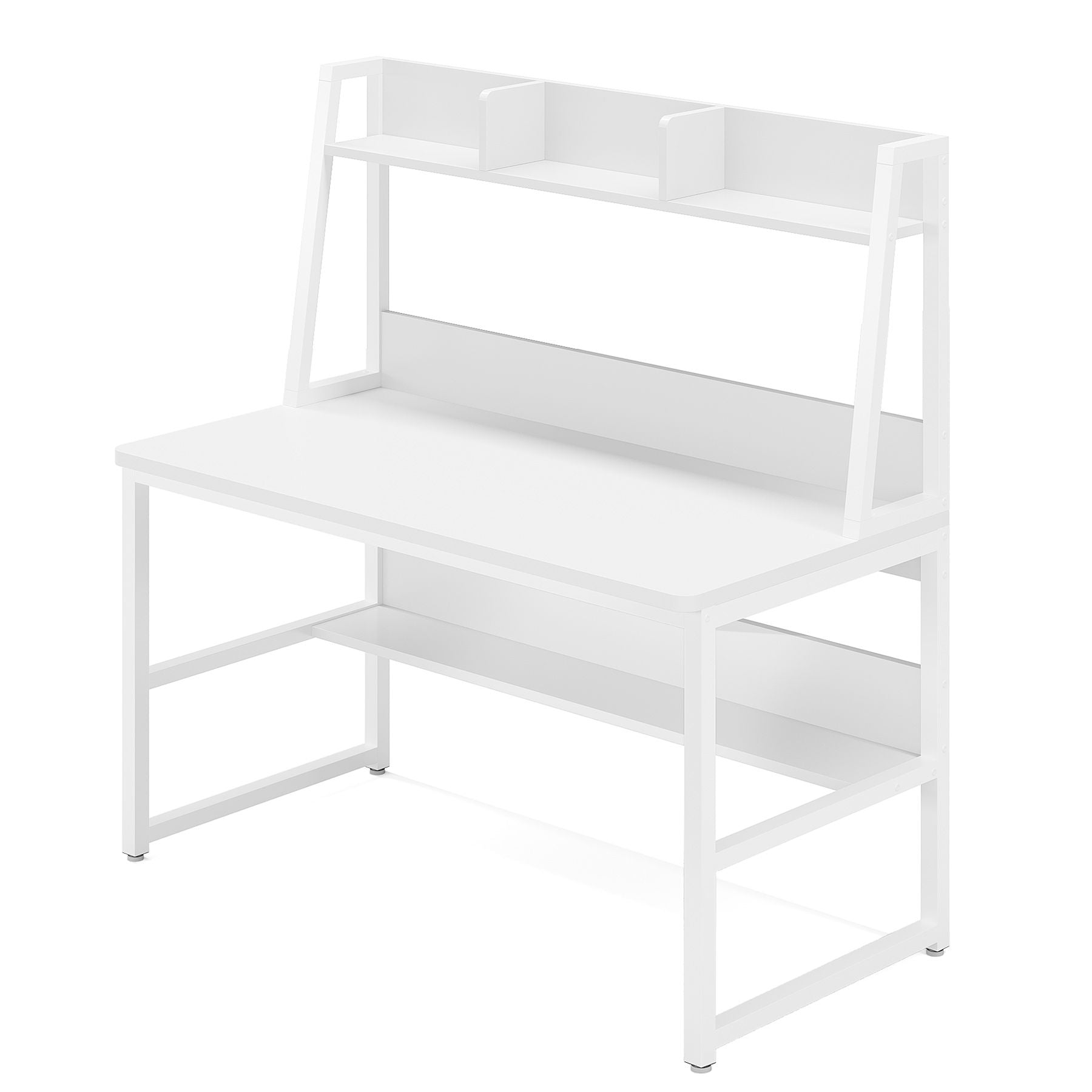 Computer Desk With Hutch And Bookshelf, Compact Home Office Workstation - White