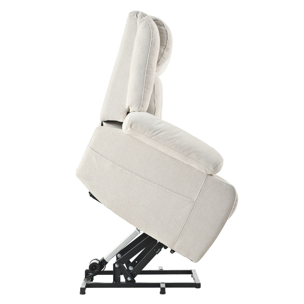Power Lift Recliner Chair With Extended Footrest, Remote Control, Cup Holders, And Side Pockets