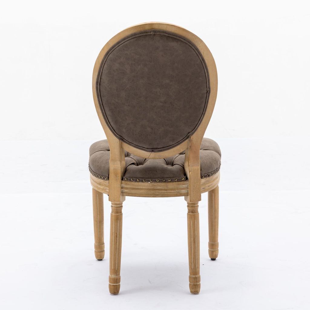 French Style Solid Wood Frame Antique Painting, Hand-Pulled Buckle Decoration Artificial Dining Chair With Nailhead Trim, Wood Legs