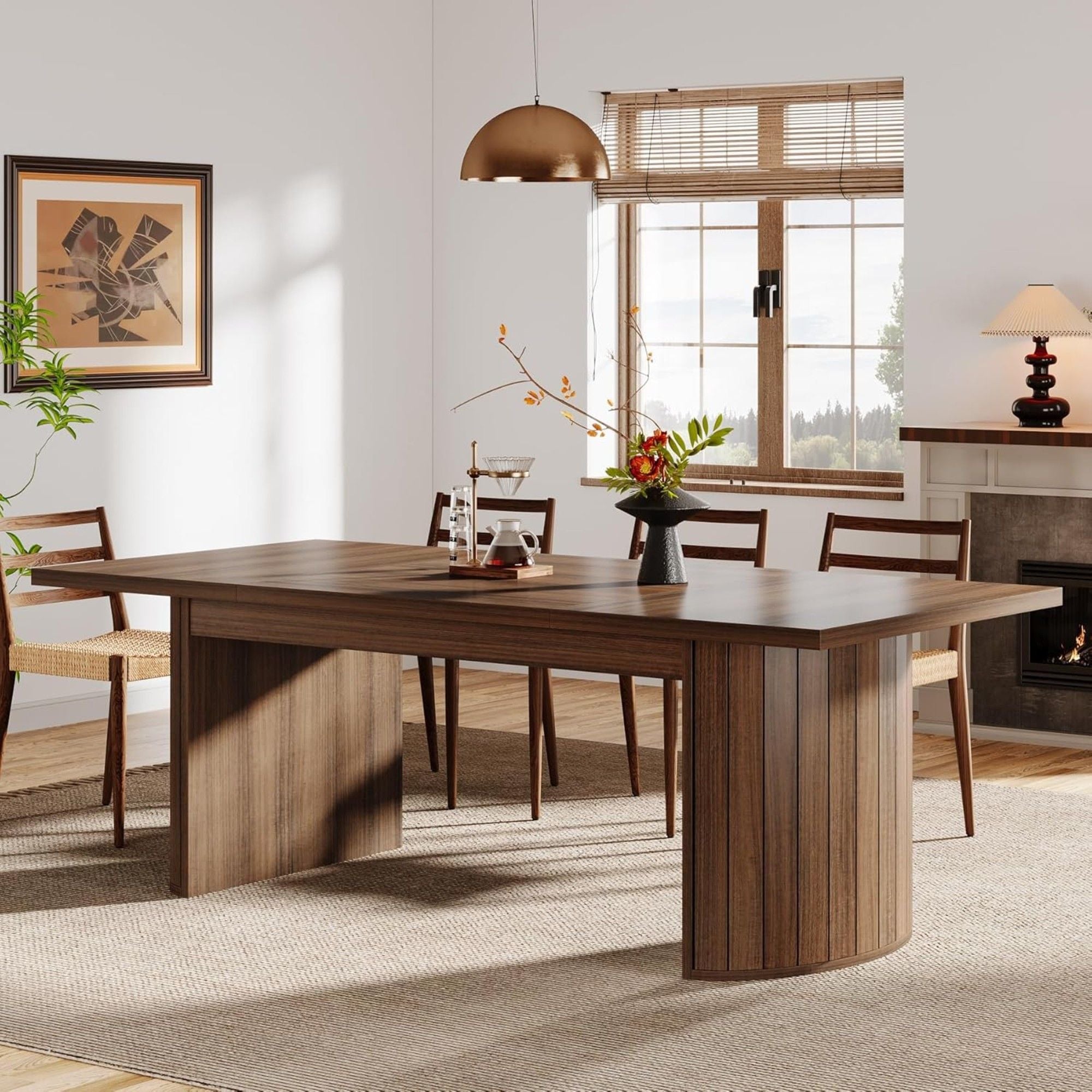 Extra Long Dining Table With Dual Base - Walnut