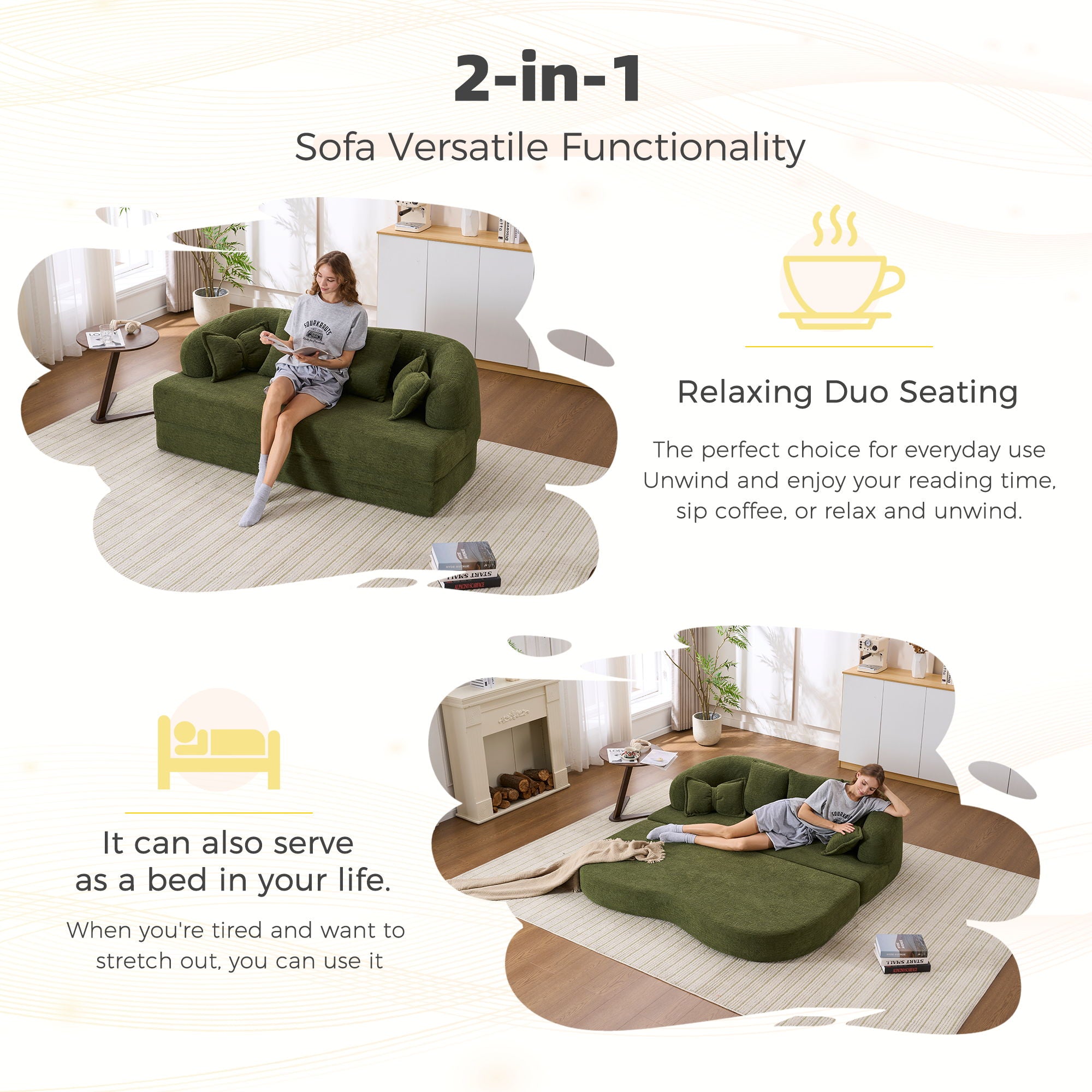 Foldable Sofa Bed, Boneless Couch Convertible Sleeper With 4 Pillows