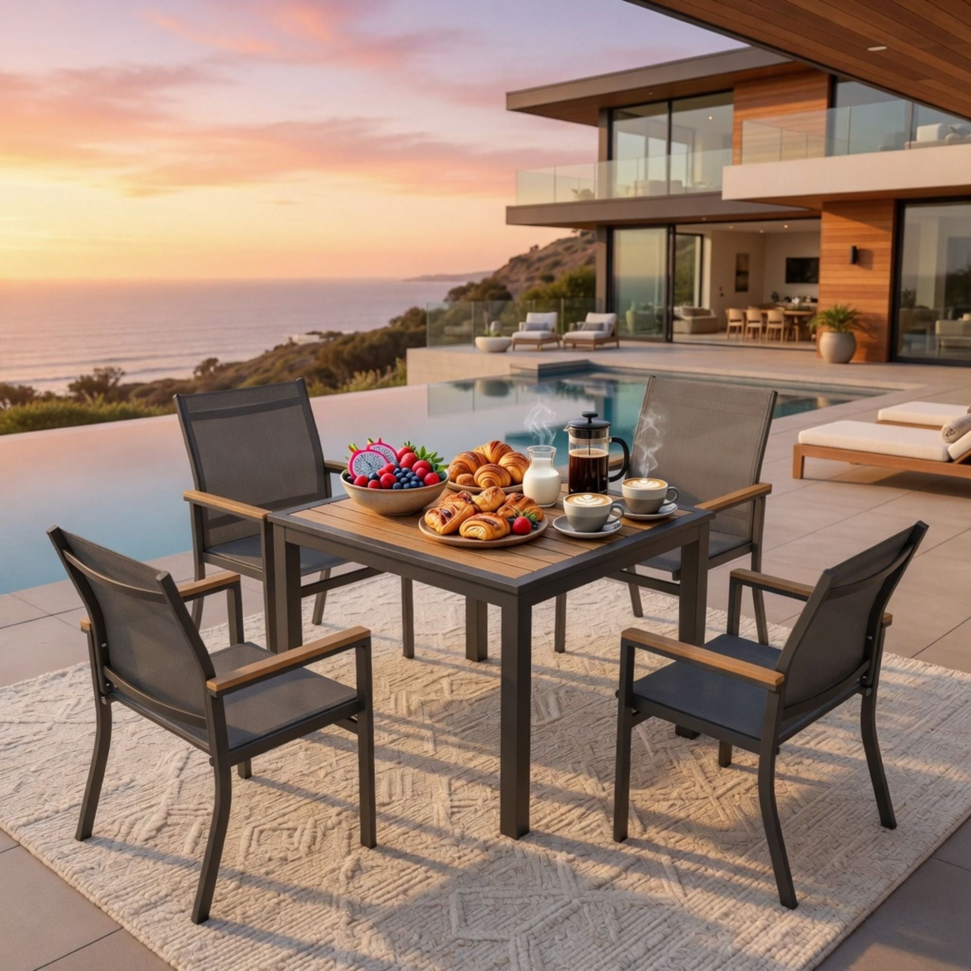 Outdoor Square Patio Slatted Dining Table - Gray