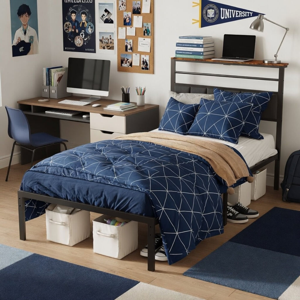 Platform Bed Frame With Charging Station & Headboard Storage