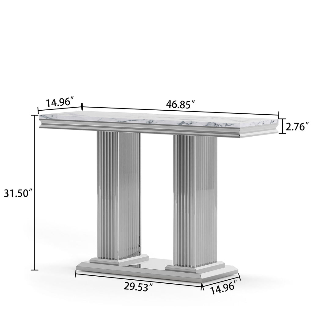 Printed Top Rectangular Console Table, Base With Mirrored Finish