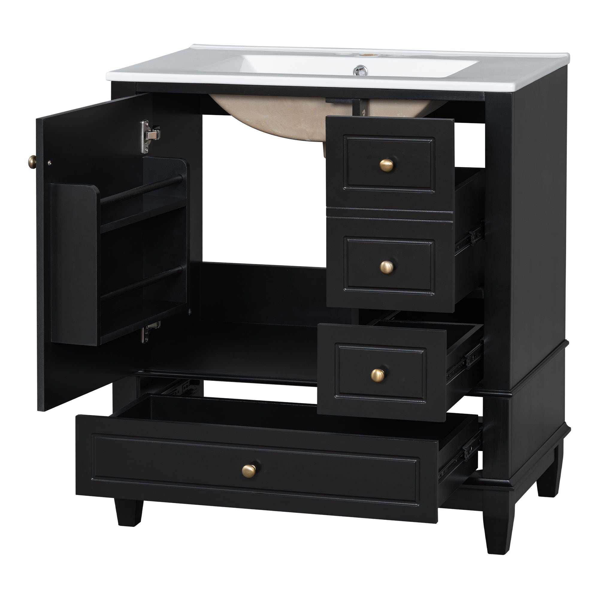Freestanding Bathroom Vanity With Sink, Soft Close Door, 3 Drawers