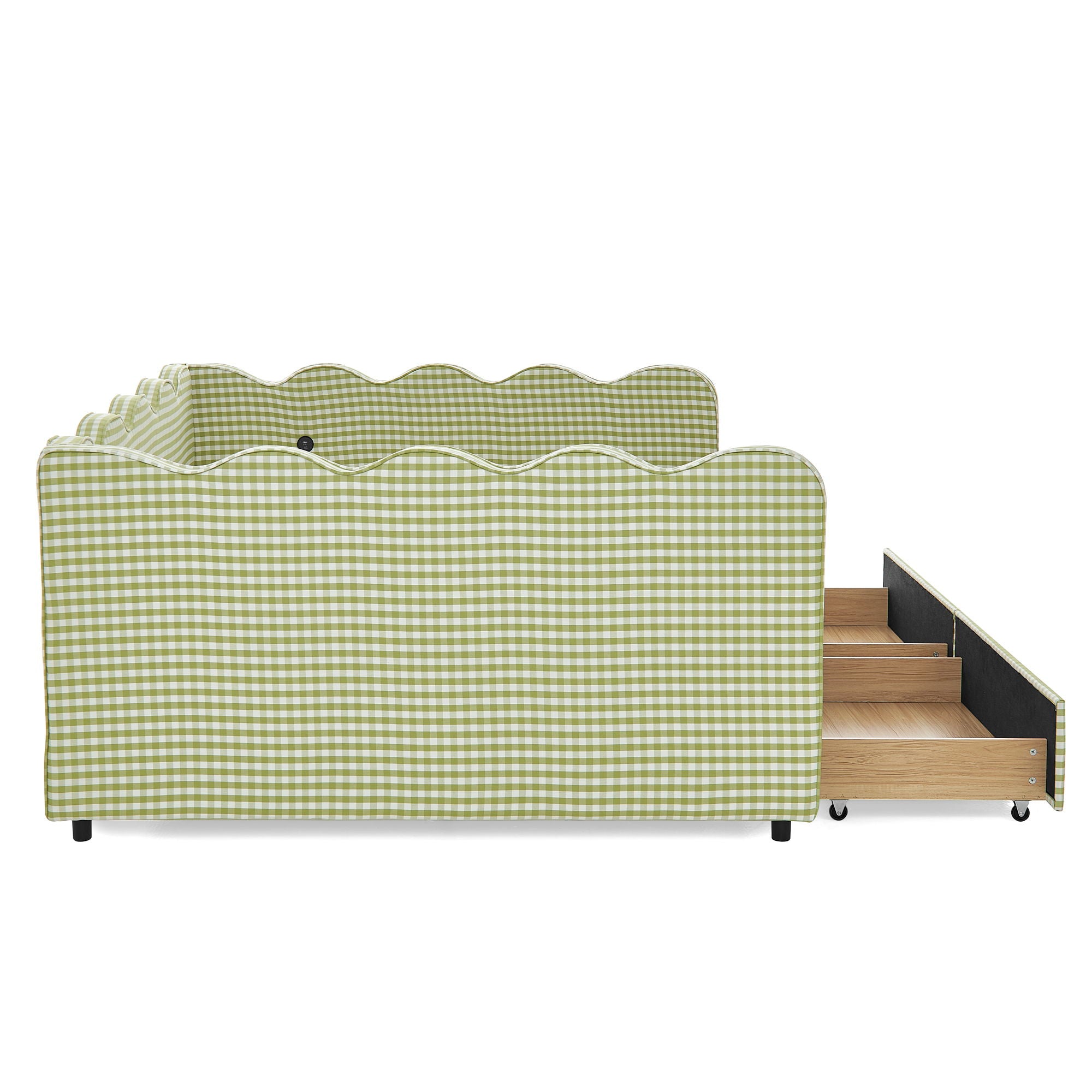 Gingham Daybed & USB Charging Port, Wave Shaped Design