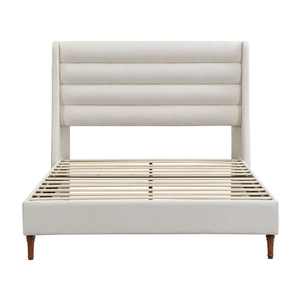 Modern Upholstered Platform Bed With Wave Shaped Headboard