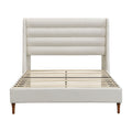 Modern Upholstered Platform Bed With Wave Shaped Headboard
