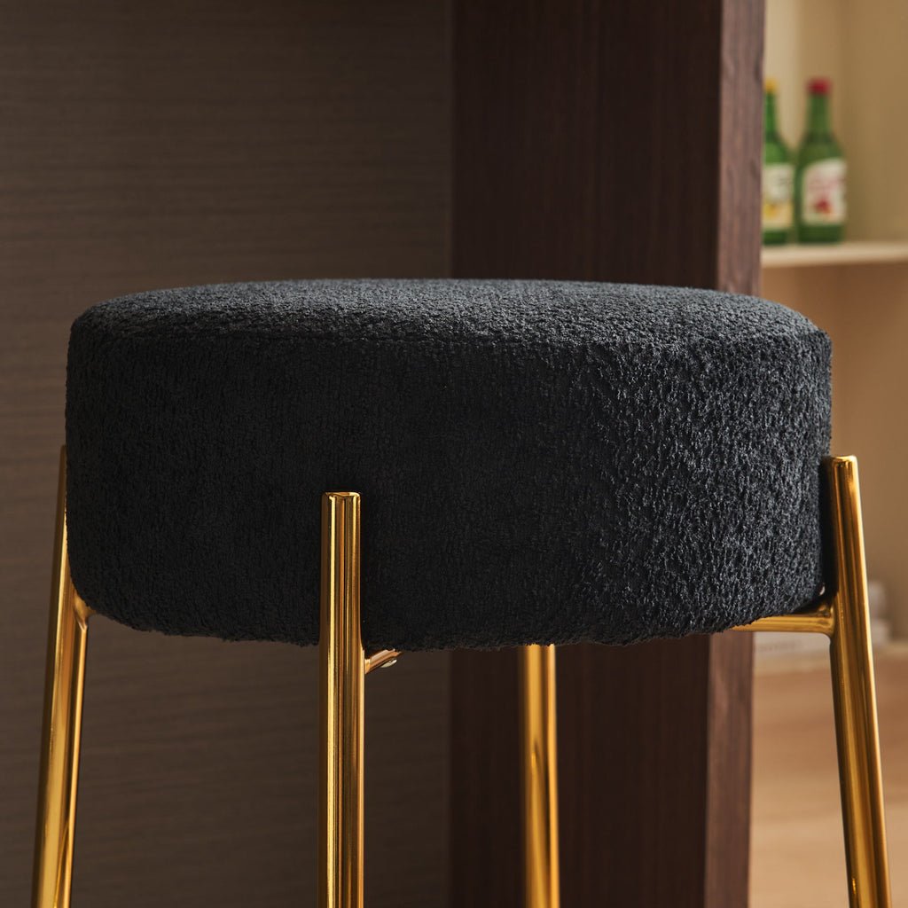 Round Bar Stools (Set of 2), Contemporary Upholstered Dining Stools For Kitchens, Coffee Shops And Bar Stores - Legs