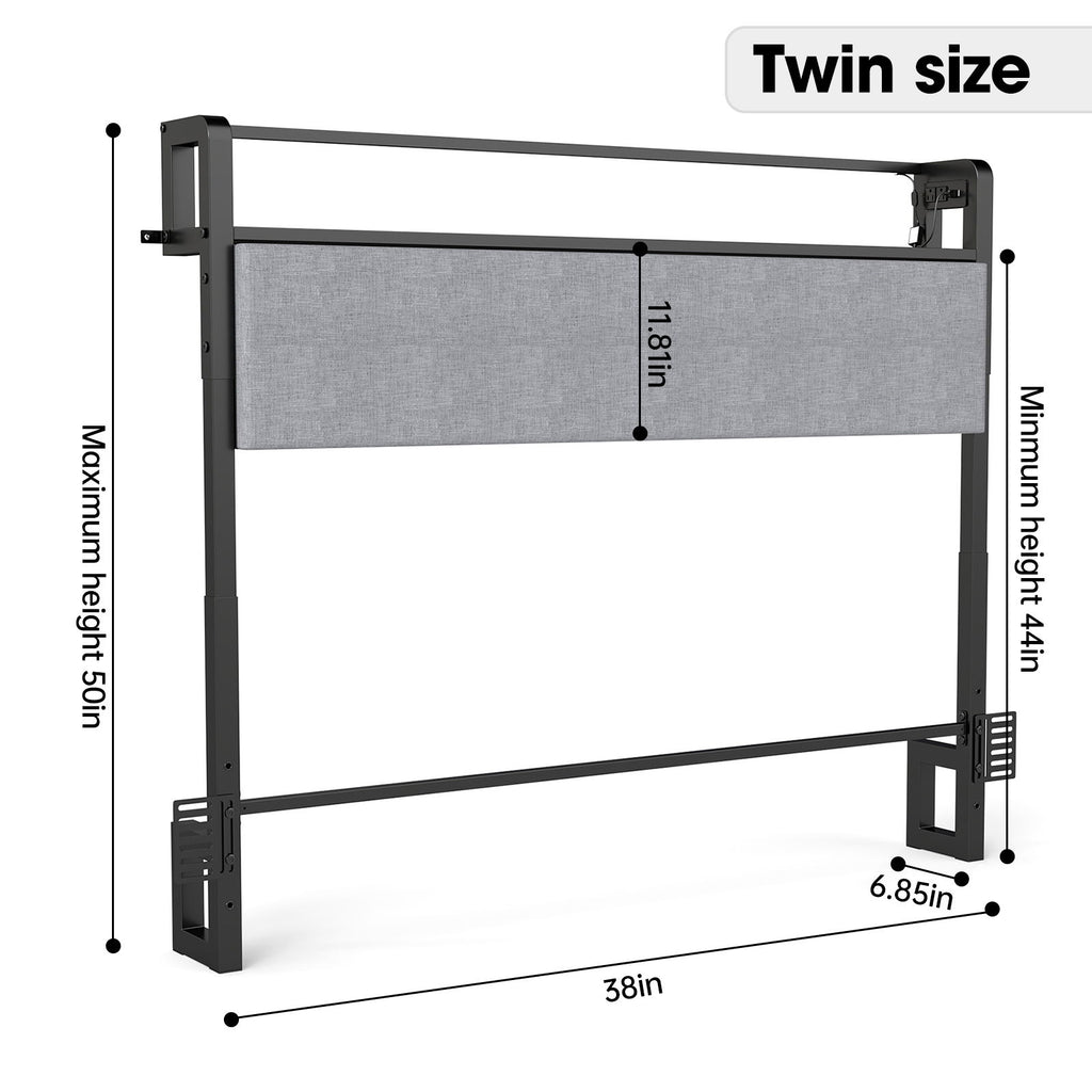 Adjustable Height Reversible Headboard With Storage Shelf, LED Lights & USB Charging Station