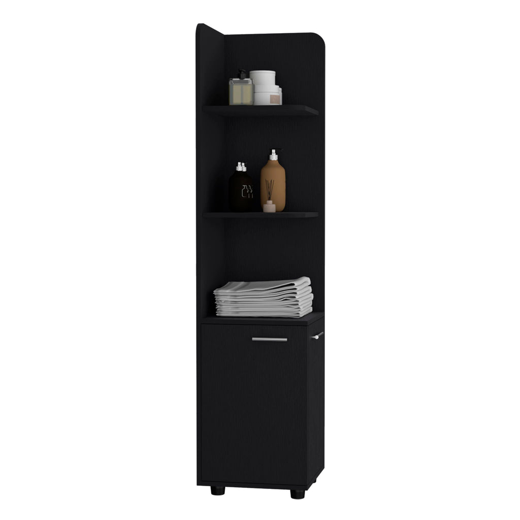 Corner Cabinet Tall With 3 Tier Shelf And 2 Door - Black