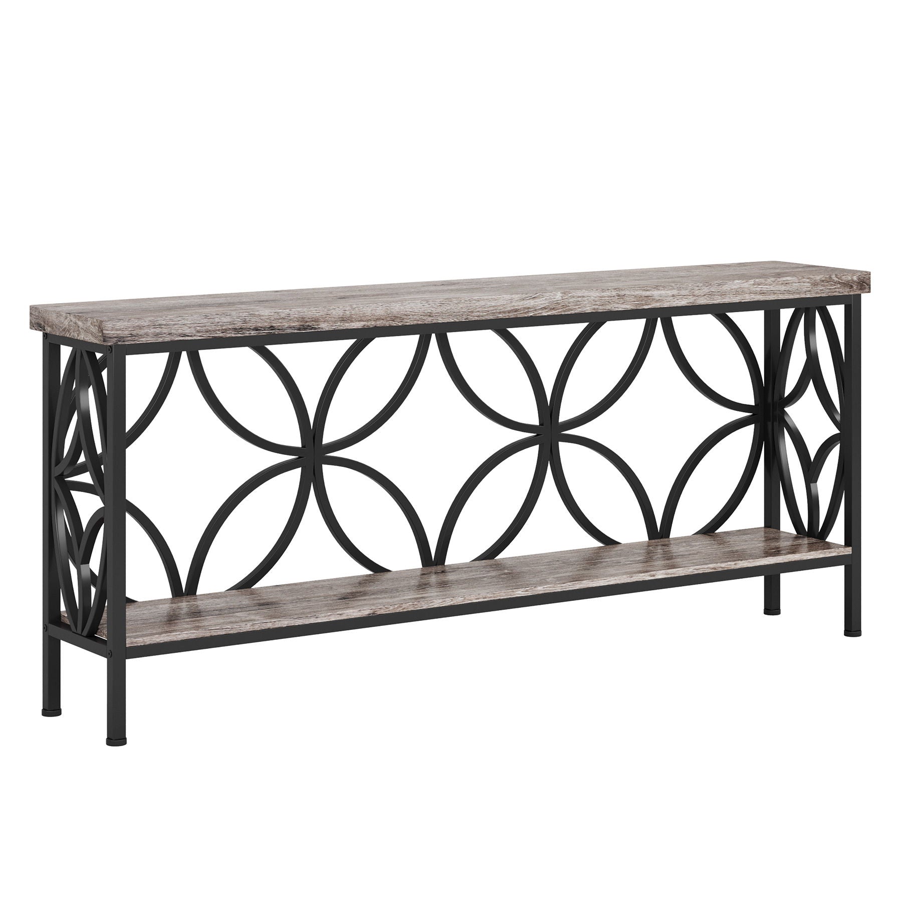 Extra Long Console Table With Open Storage Shelves