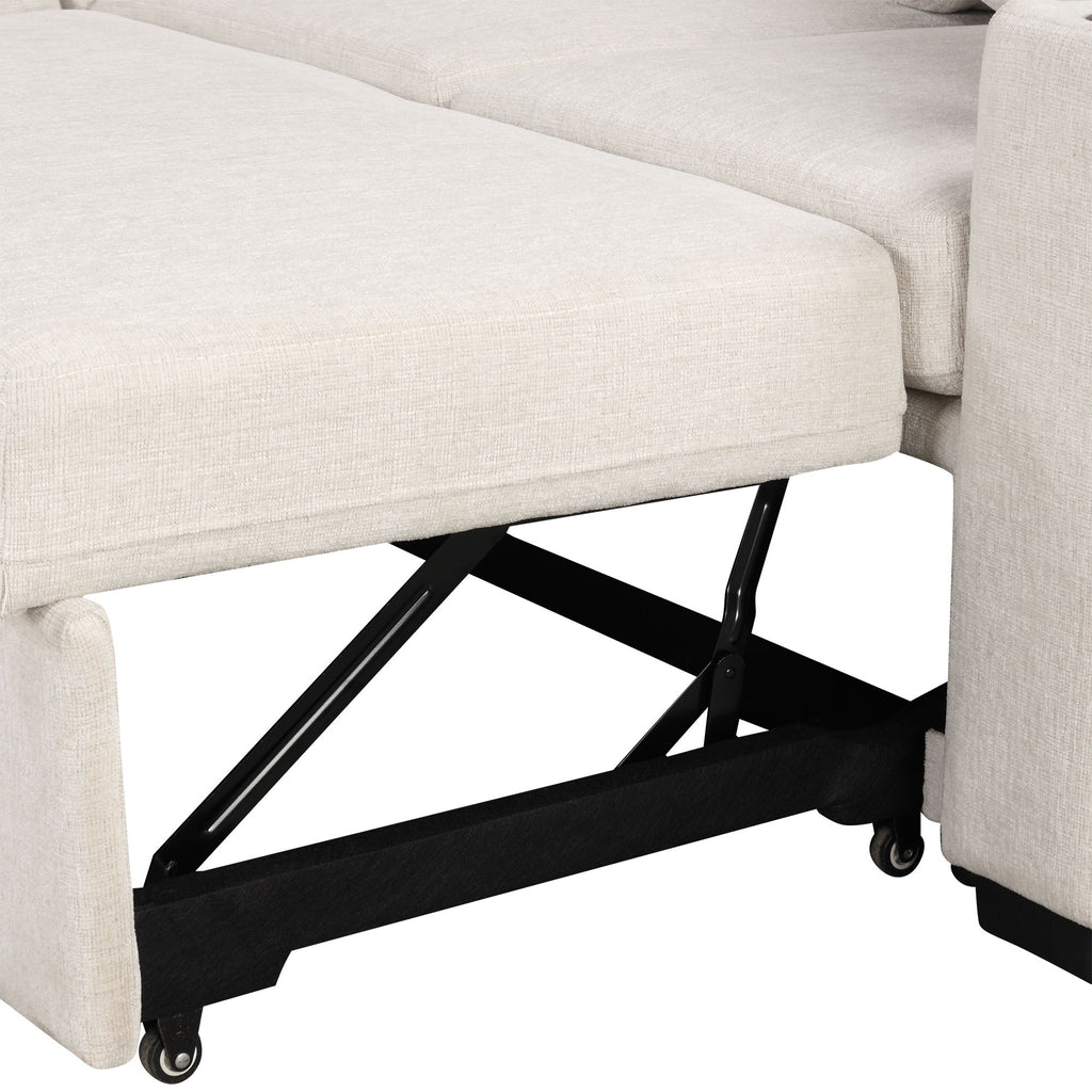 Sectional Sofa Convertible Pull-Out Bed With Storage Ottoman & USB Ports