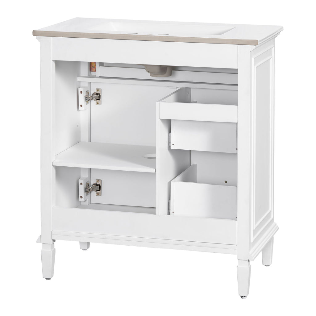 Modern Bathroom Vanity With Sink, Adjustable Shelf, Flip Drawer & 2 Drawers