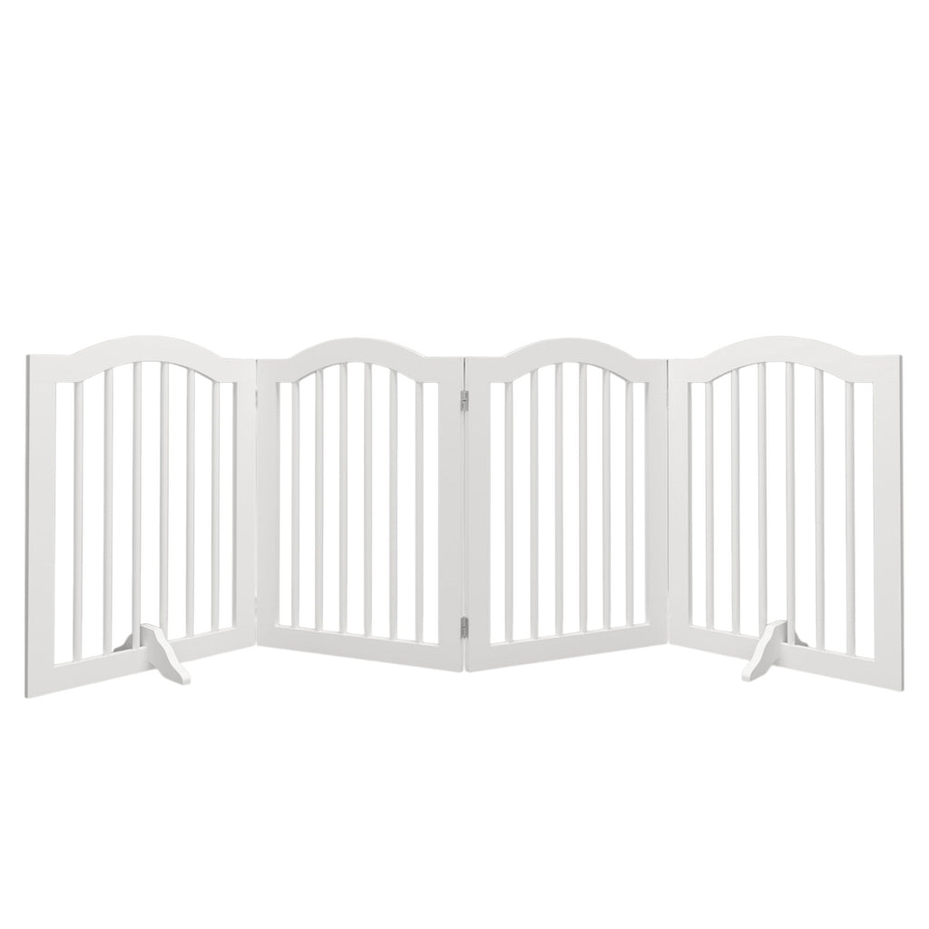 4 Panel Freestanding Pet Gate With Foldable Design And Support Feet - White