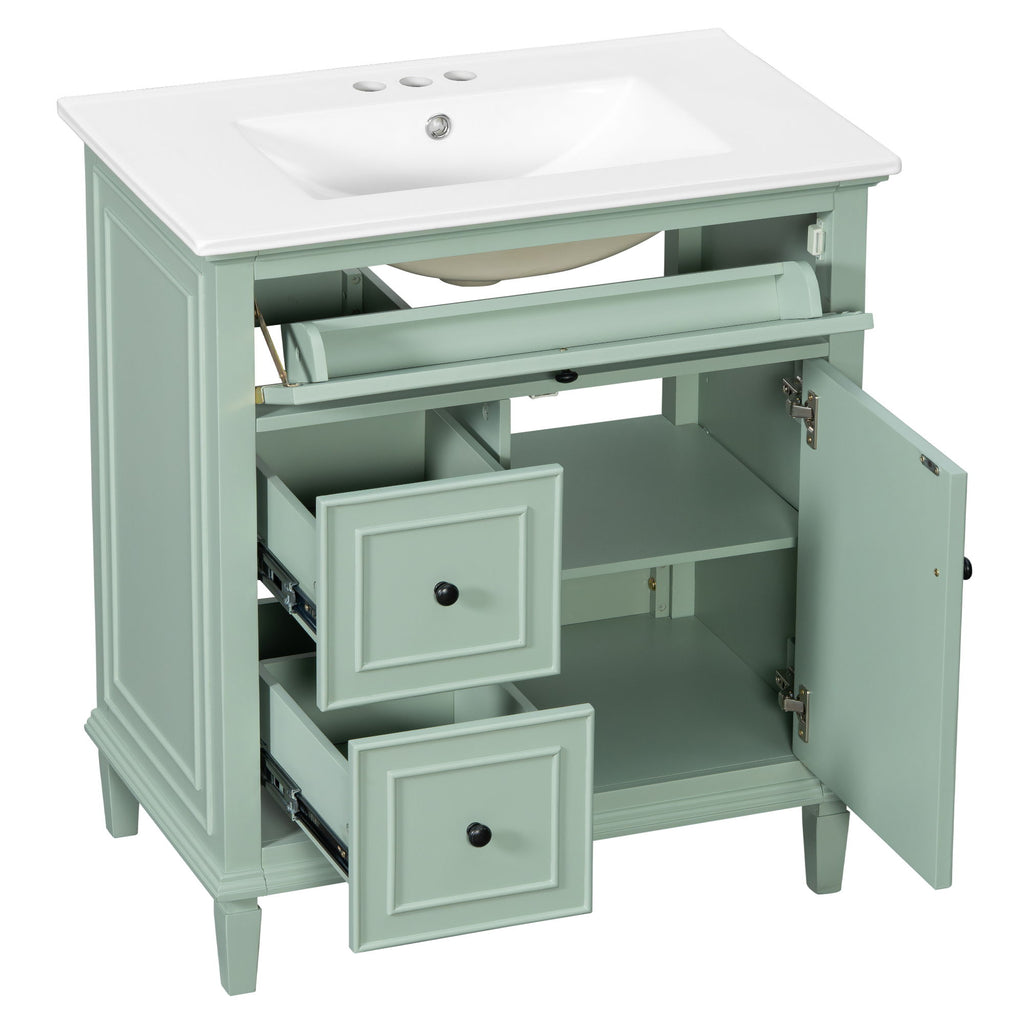 Modern Bathroom Vanity With Sink, Adjustable Shelf, Flip Drawer & 2 Drawers