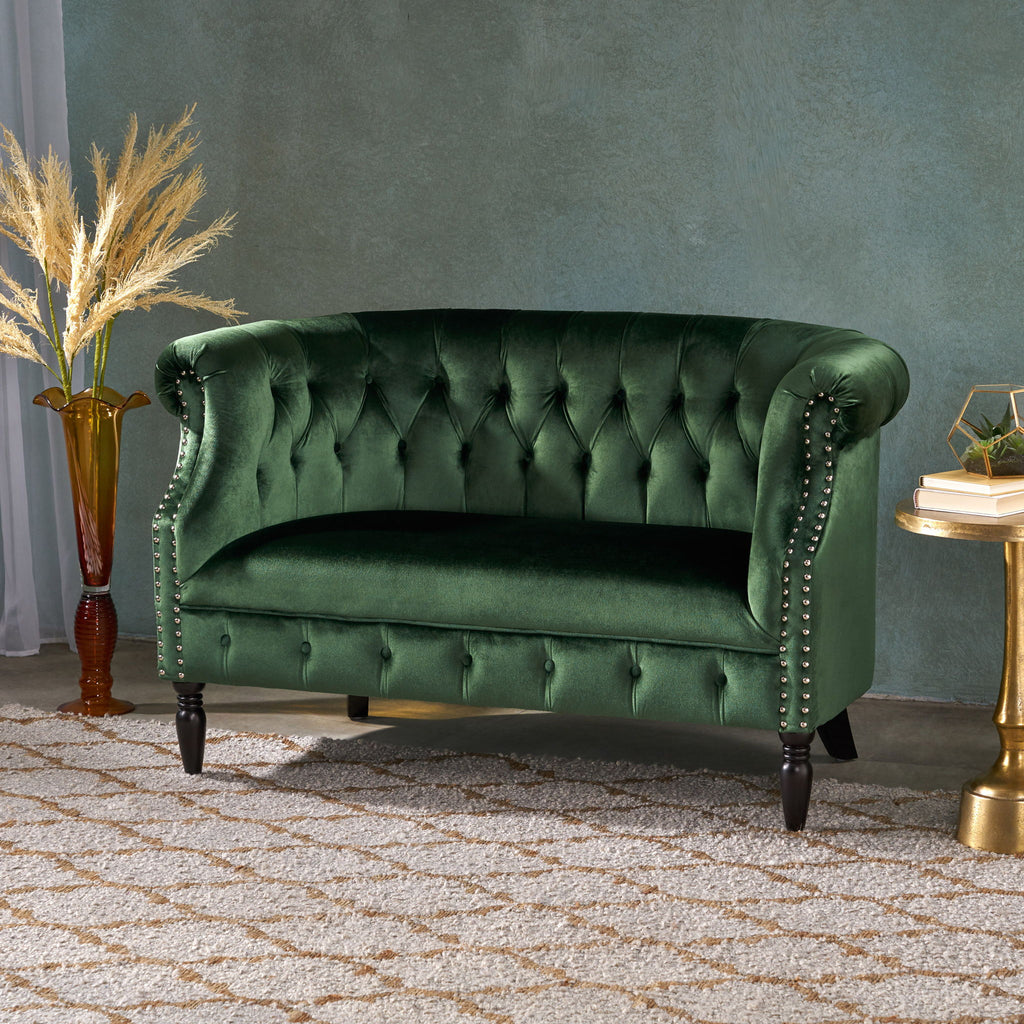 Antique Chesterfield Style Loveseat With Button Tufting