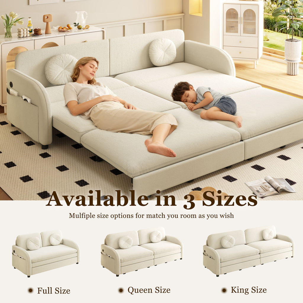 Upholstered Pull Out Couch With Side Pocket & USB Port