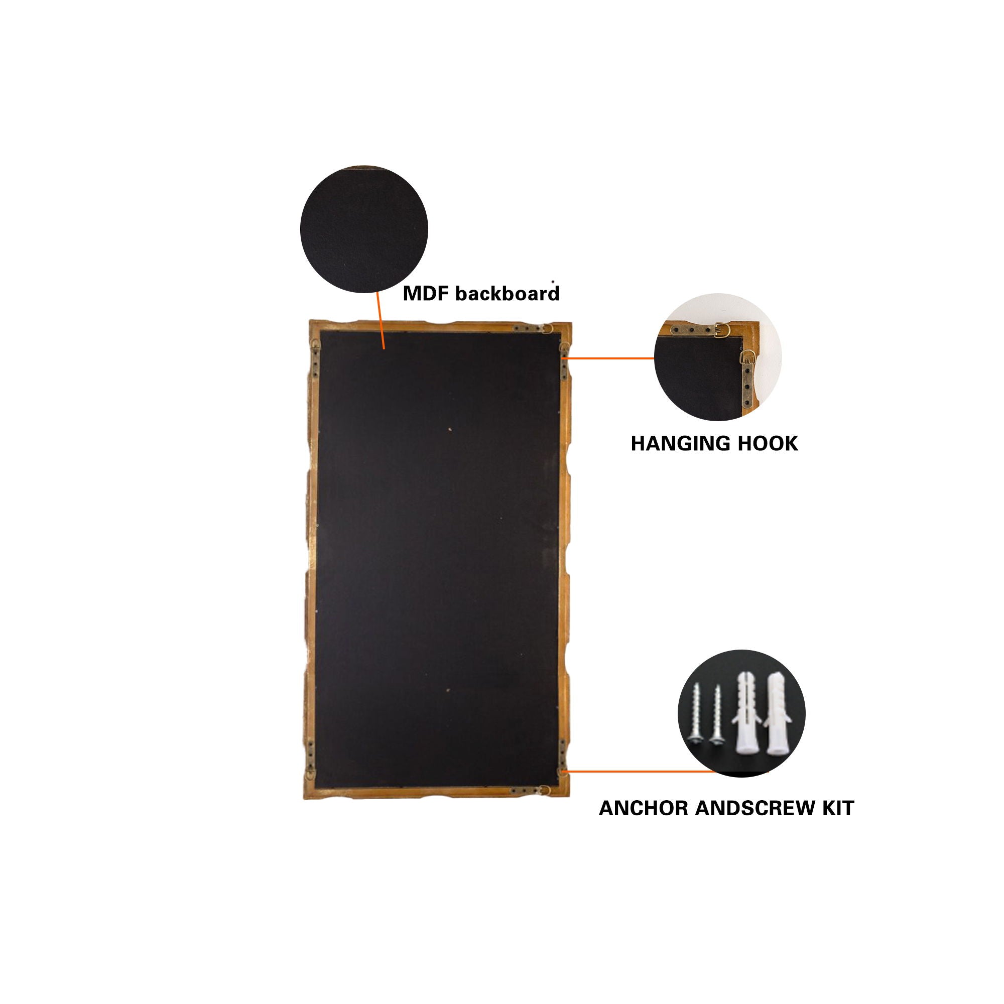 Rectangular Wall Mirror With Frame For Living Room - Gold