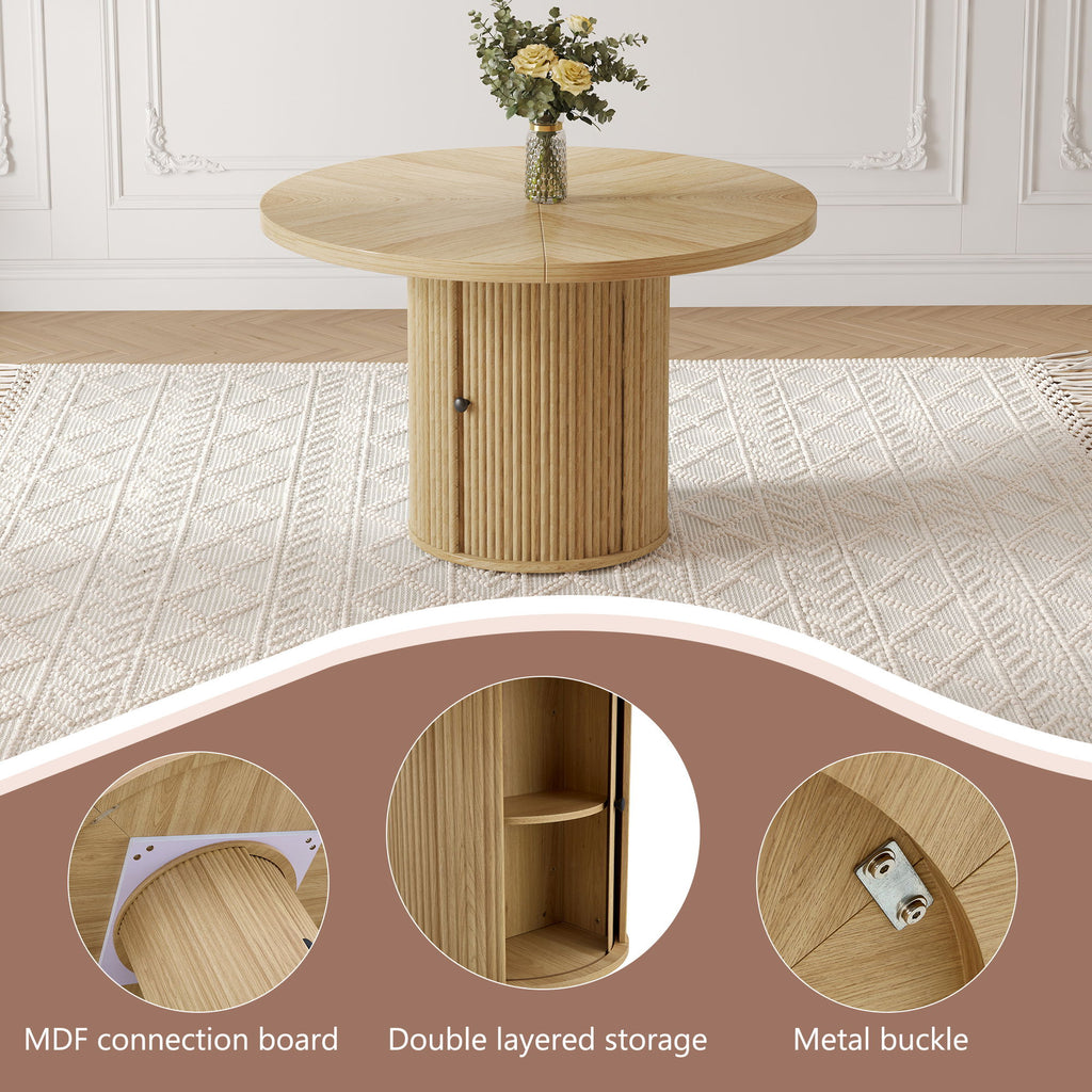 Roman Column Round Dining Table With Double Layer Storage - Wood