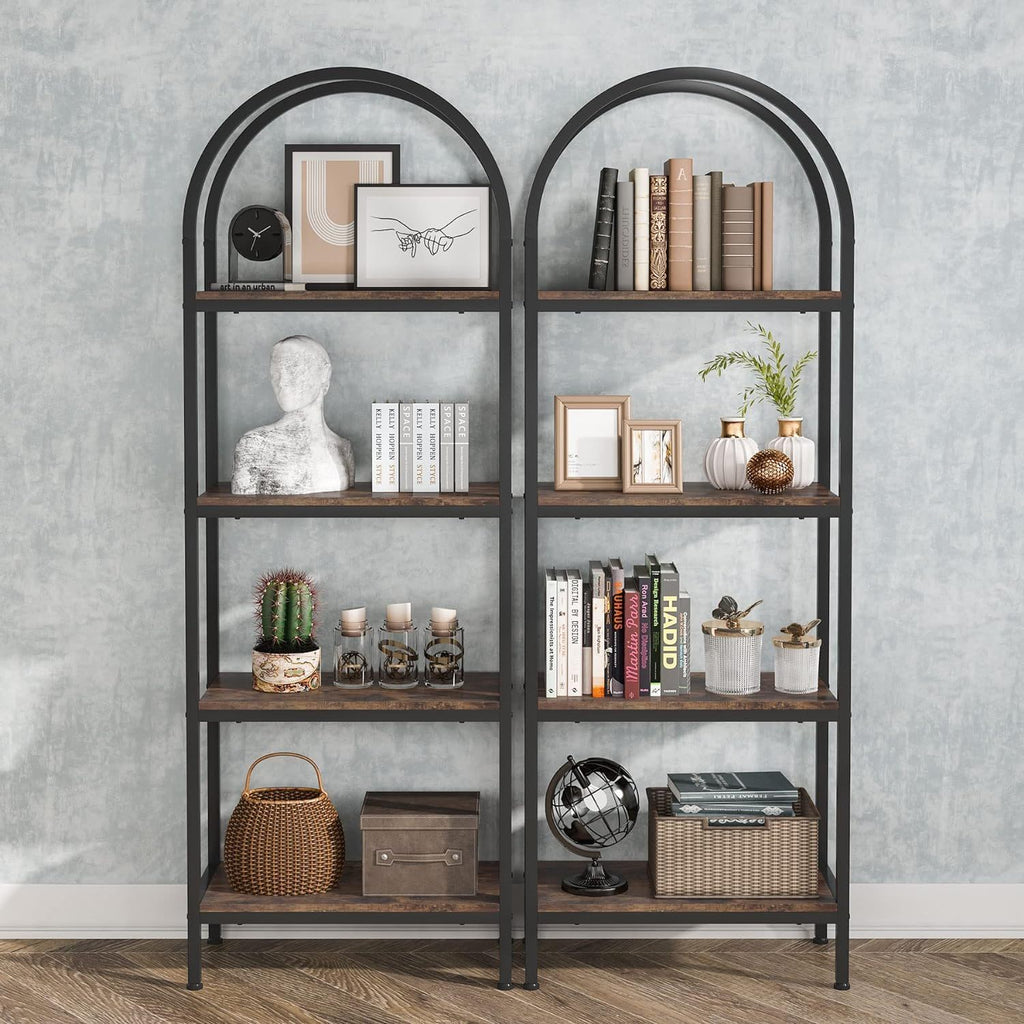 Industrial 4 Tier Open Bookshelf With Curved Top