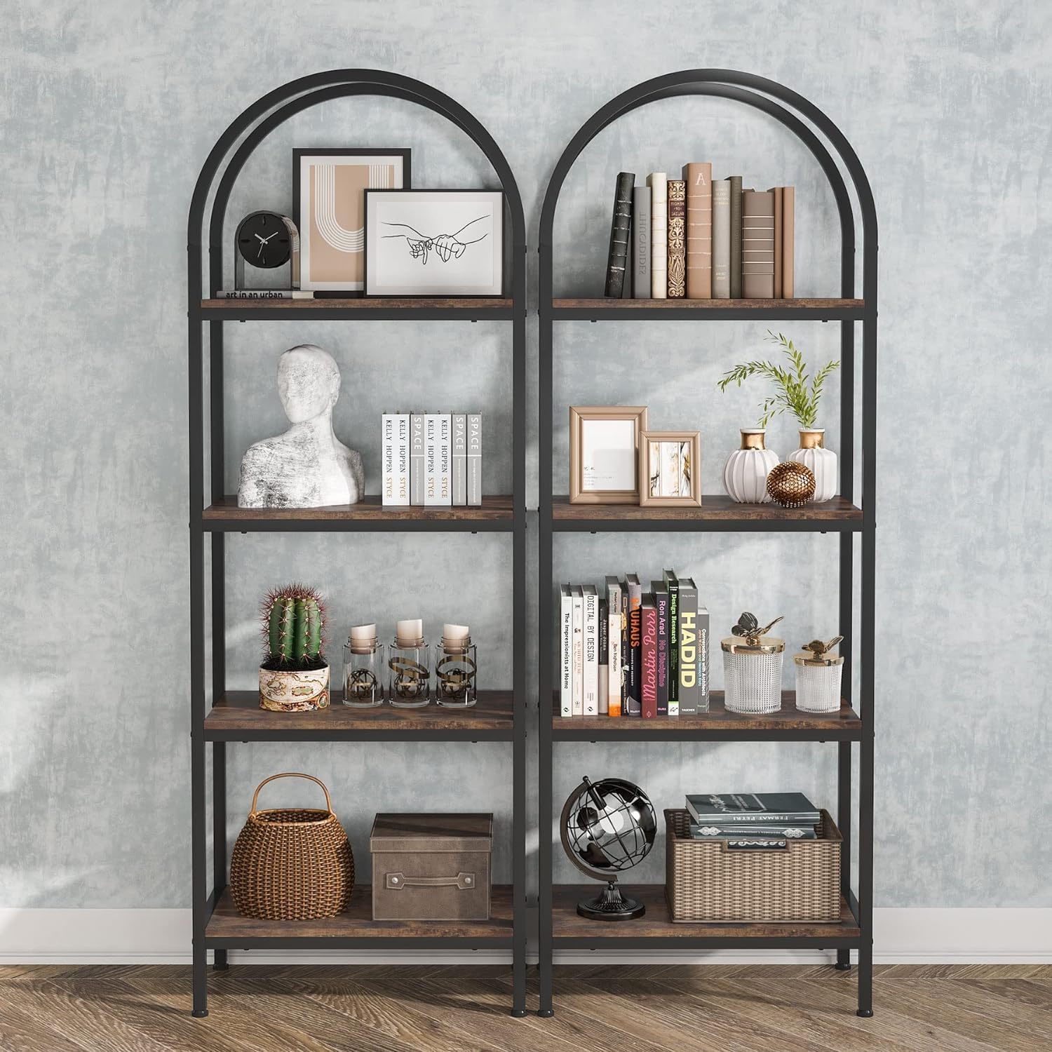 Industrial 4 Tier Open Bookshelf With Curved Top