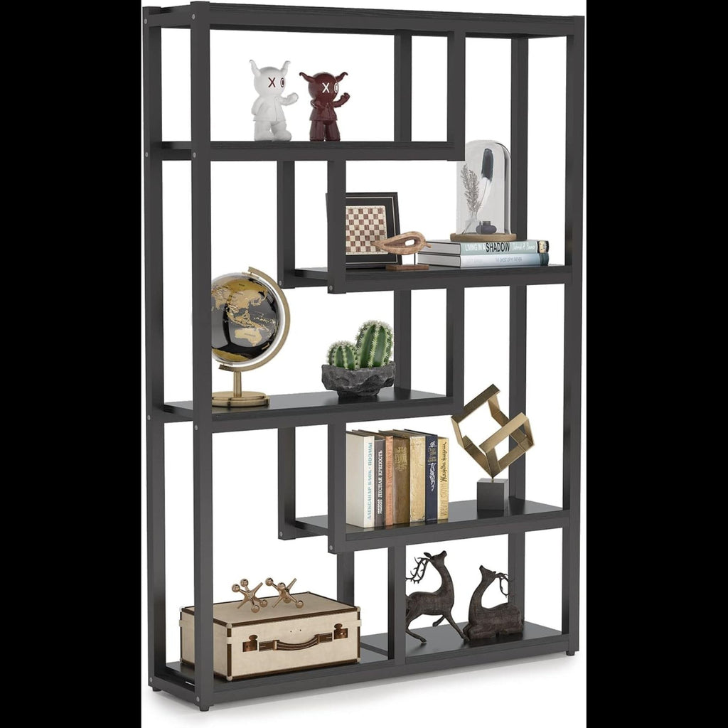 6 Tier Etagere Bookcase With Asymmetrical Shelves For Living Room